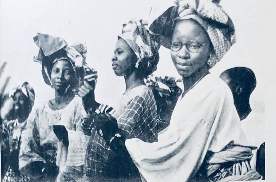 Women undergraduates dancing in Nigeria costumes (Original Caption) 1950sSecond from left is Mrs. Olusolape Ifaturoti (née Akinkugbe). #YorubaSource: K. Mellanby, The Birth of Nigeria's University