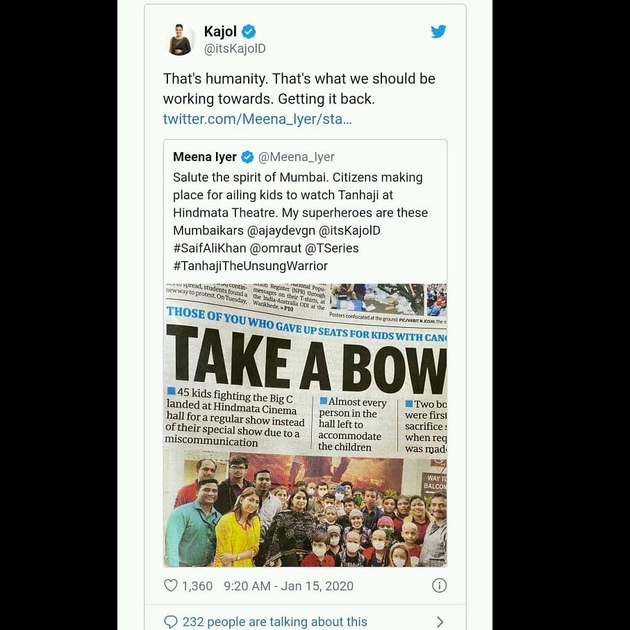 axisreview's tweet photo. Felt Amazing To Do Such Great Association Work By Showing Them Film- @TanhajiFilm @Meena_Iyer @itsKajolD https://t.co/Zao3p3rXl4