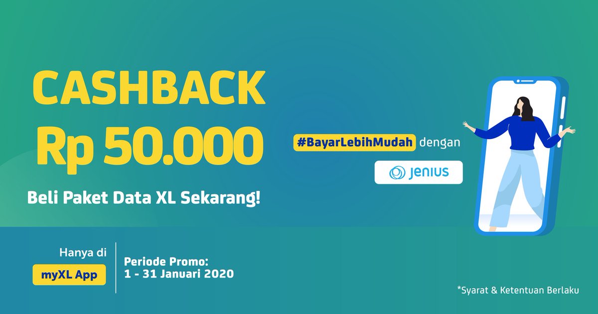 myxl_store's tweet photo. Beli Paket Data kini cukup pakai sentuhan jari di @myxl App https://t.co/Nf8ox1uyll. Dapatkan Cashback 50rb dengan #BayarLebihMudah pakai @JeniusConnect. Yuk serbu, cuma sampai akhir bulan promonya!

*S&amp;K berlaku

#myXL #myXL_Store #Promo #Cashback #Sale #JeniusPay #PromoKuota https://t.co/gzxBF8eJ6v