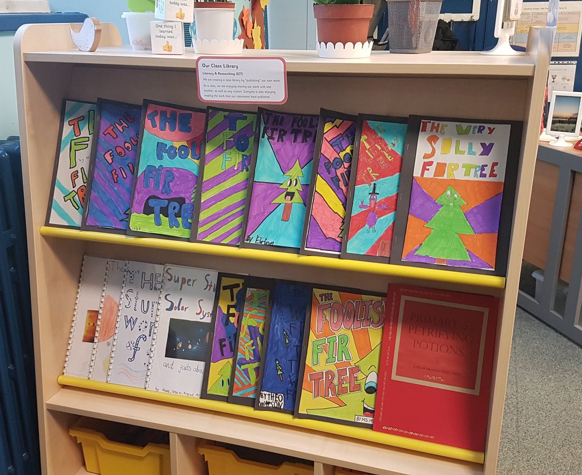 MsMiller_Educ8's tweet image. Our #ClassLibrary is filling up with all of our own beautiful books that we've been creating in class. The children love reading one another's work. #P5LM_LVPS #StrathPGDE #StrathNQT #LVPSLiteracy @LesleyHWaddell @FCProbSupport @Falkirk_LRS