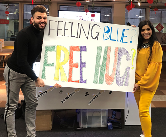 OliJHolmes's tweet photo. Combatting #BlueMonday at our @AccentureUK London office with lots of free hugs from the lovely Sheena &amp; Chris. #MondayVibes #mentalhealth #workplaceexperience #culture https://t.co/S2xauA158E