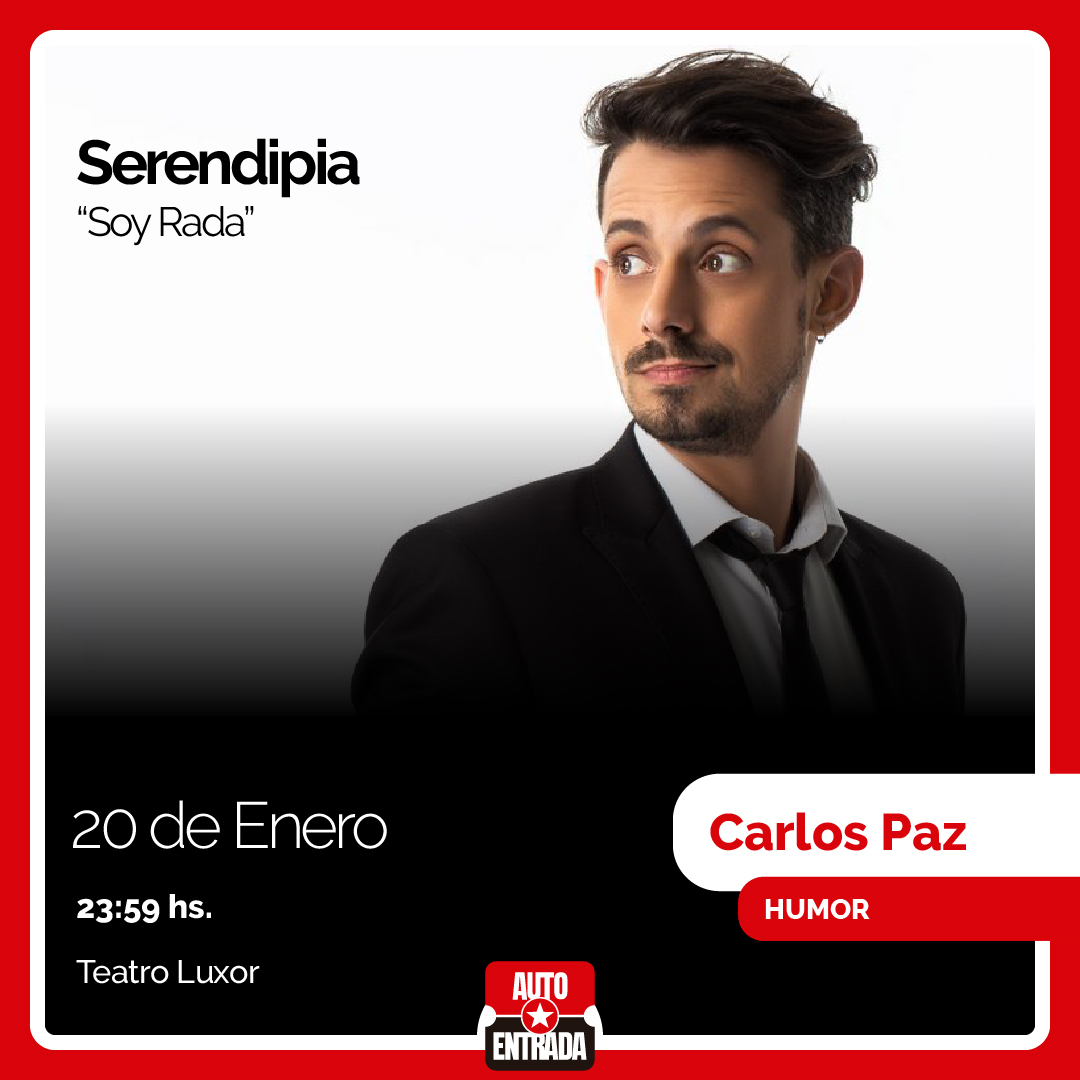 Estás a tiempo de conseguir tu entrada para "Serendipia", el espectáculo en el que Agustín Aristarán (Soy Rada) cuenta cómo llegó a ser uno de los comediantes más prestigiosos de Latinoamérica.
.
🎫 Información en: portal.autoentrada.com
.
@teatro_luxor <a href="/soyrada/">Gabriela Rada</a>