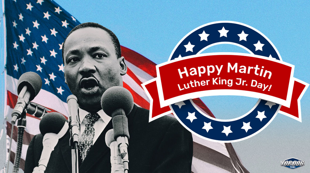 TopDogTool's tweet image. Wishing you a #HappyMartinLutherKingJrDay from #TopDogTool! 👨🏿‍💼👏🏼👏🏽👏🏾👏🏿🇺🇸
