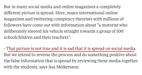 TheLiberal_x's tweet photo. When a car mirror lightly brushed against two students in Sweden, TheLiberal reported a "car ploughed into a group of 100 children and their teachers" and "the car smashed into them".

Can you fact check, @TJ_FactCheck?
https://t.co/9VyzD9shKf
(FB users: pls report as False News) https://t.co/den9LI9wB6