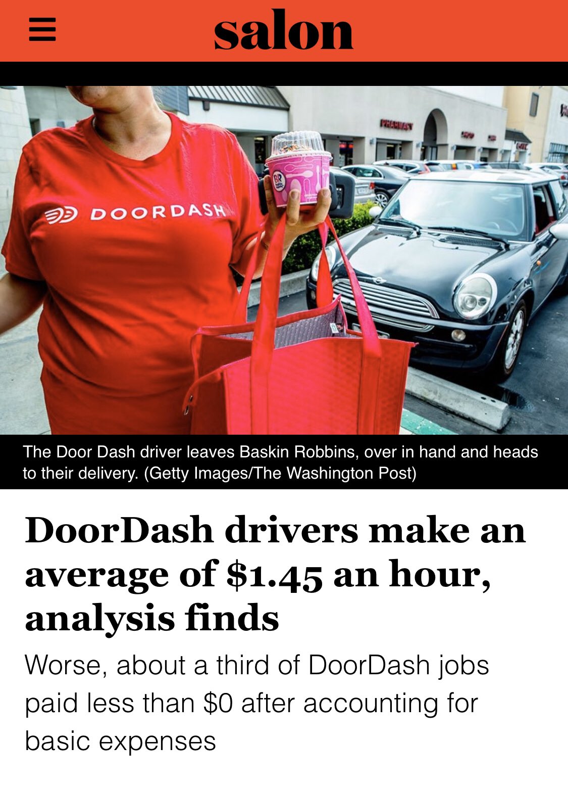 DoorDash drivers make an average of $1.45 an hour, analysis finds