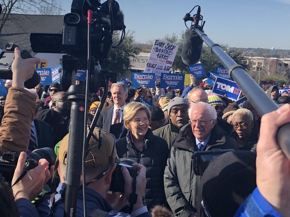 KThomasDC's tweet photo. Warren and Sanders are marching next to each other here in S.C. https://t.co/6XhsG4P9w3