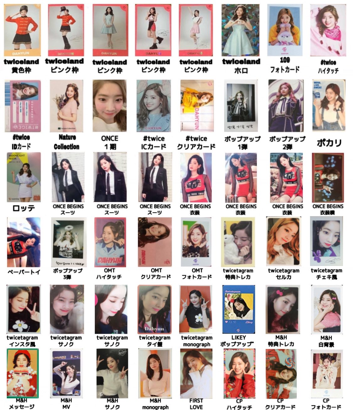 ももん ダヒョンちゃんのトレカ一覧作りました よかったら使ってください Twice Twice Twiceトレカ交換 Twiceトレカ Twice配布 Twiceトレカ一覧