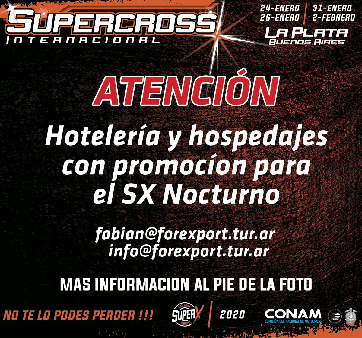 Tarifas de habitaciones dobles standar 
TARIFA PARA DOS PERSONAS POR NOCHE:
HOTEL DAYS INN 1950 PESOS + IVA
HOTEL LAND PLAZA 2150 PESOS + IVA
HOTEL GRAN BRIZO 3150 + IVA
AVERIGUAR LA DISPONIBILIDAD
RESERVAS: (EventoSX)
fabian@forexport.tur.ar
info@forexport.tur.ar