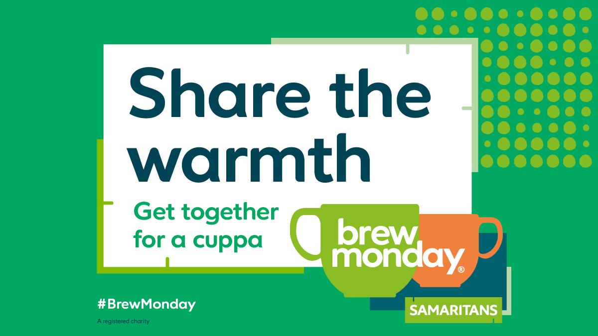Campaign to End Loneliness (@endlonelinessuk) on Twitter photo Pop the kettle on and invite your friends over for a cuppa and a chat today, and turn #BlueMonday into <a href="/samaritans/">Samaritans</a> #BrewMonday. It could make a huge difference to someone who’s feeling lonely. ☕️ 💚
Find out more: ow.ly/VvVB30q970K
#BeMoreUs #EndLoneliness Pop the kettle on and invite your friends over for a cuppa and a chat today, and turn #BlueMonday into <a href="/samaritans/">Samaritans</a> #BrewMonday. It could make a huge difference to someone who’s feeling lonely. ☕️ 💚
Find out more: ow.ly/VvVB30q970K
#BeMoreUs #EndLoneliness