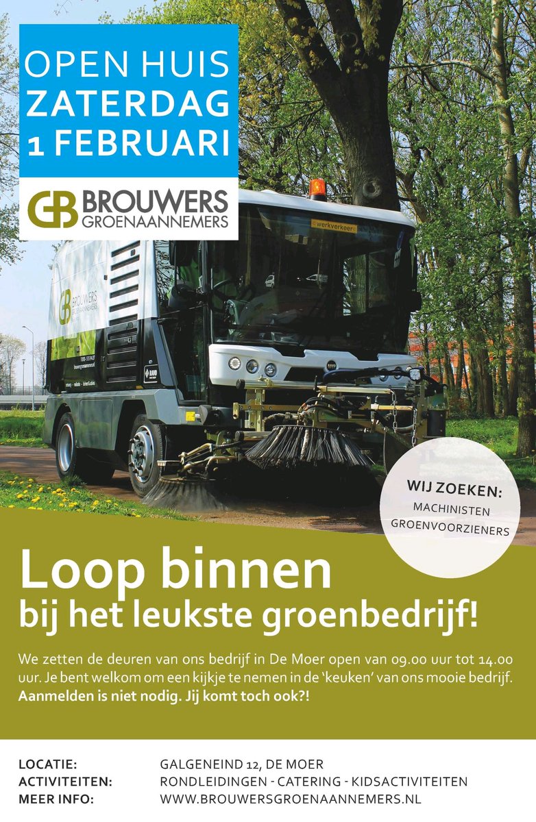 Noteer zaterdag 1 februari in je agenda! Van 09.00 uur tot 14.00 uur openen wij onze deuren voor bezoekers! #openhuis #brouwersgroenaannemers #vebegogroenbedrijven #evenement