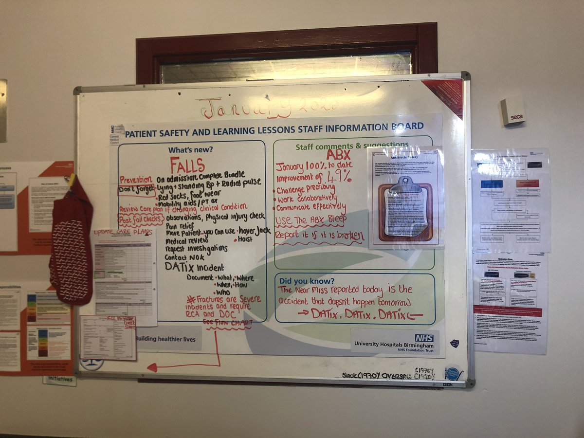 catherineeray's tweet photo. January safety board: Falls &amp; Stat ABX. Safety board is a great way to inform, educate and feedback to staff #preventfalls #patientsafety @UHBPST @andycoughlan1 @wxmatron https://t.co/Wb0bY1MnIr