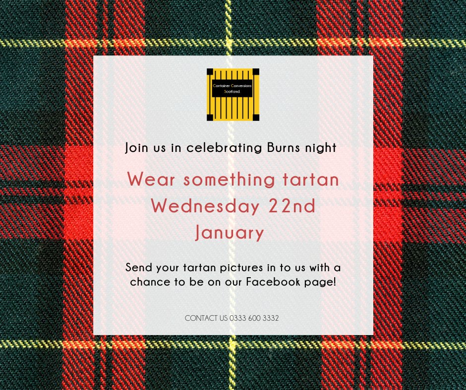 This Wednesday we will be wearing tartan to celebrate Burns night! 🤗🤗

Join us in our celebrations and send your tartan pictures in for a chance to get them on our Facebook page ! 
-
#MondayMotivation #mondaythoughts #BurnsDay #BurnsNight #burns #BlueMondayCRF #MondayMorning