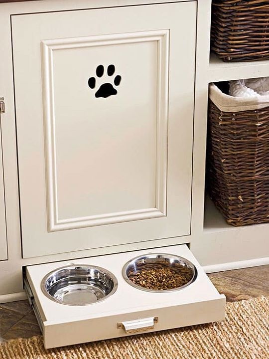 REMAXNEHouston's tweet photo. A sliding drawer fitted with pet food and water bowls will allow you to hide them away when you have guests. It also lets you control feeding. This may be a huge help if you have your pets on a strict diet. https://t.co/3ur7NKvQZT