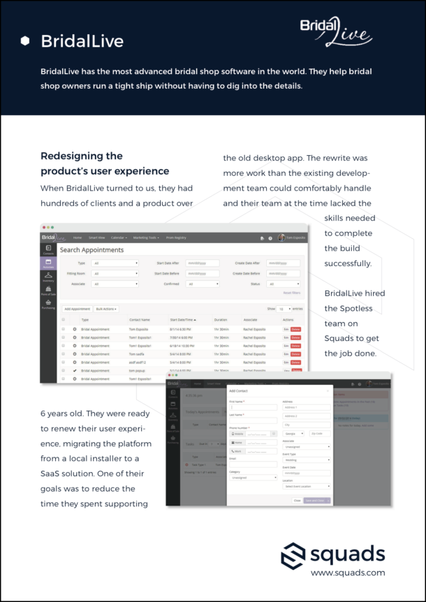 StarterSquad's tweet photo. Bridal Live case study | Redesigning UX to transition to #SaaS  https://t.co/4QLXBIl880 #softwaredevelopment #UX https://t.co/ZWojBJjbfO