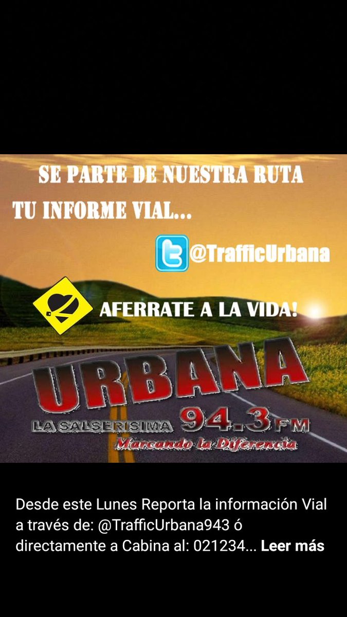 Lunes a viernes de 5pm a 7pm <a href="/urbana943fm/">LA SALSERISIMA</a> <a href="/TrafficUrbana/">@TrafficUrbana943</a> #lamaquinadelasalsa reporte vial música y comentarios