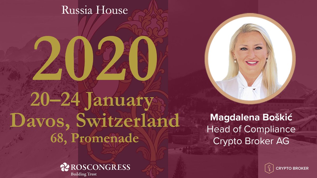 Meet our Head of Compliance <a href="/MagdalenaBoskic/">MagdalenaBoškić</a> from Crypto Broker AG at the Russia House event in Davos tomorrow. We are looking forward to a vibrant discussion about the #tokenisation of real assets.

Programme: bit.ly/3aslCP2