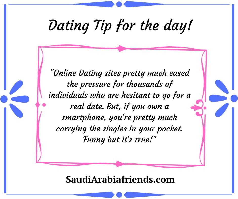 DatingSaudi's tweet photo. Dating Tip for today by Saudi Arabia Friends.

"Online Dating sites pretty much eased the pressure for thousands of individuals who are hesitant to go for a real date."

https://t.co/cn0UIfSjmR

#SaudiArabiadating #Freedatingsites https://t.co/auXre9jJf4