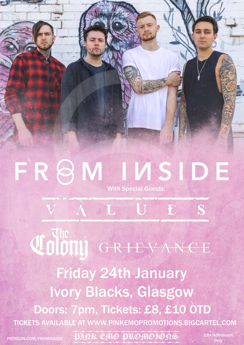 EmoPromotions's tweet image. THIS WEEK

We bring Liverpool metalcore heroes @frominsideuk to Glasgow, Dundee and Inverness for a wild Scottish weekender, with support from @values_official and @GrievanceUK.

Tickets still available at pinkemopromotions.bigcartel.com