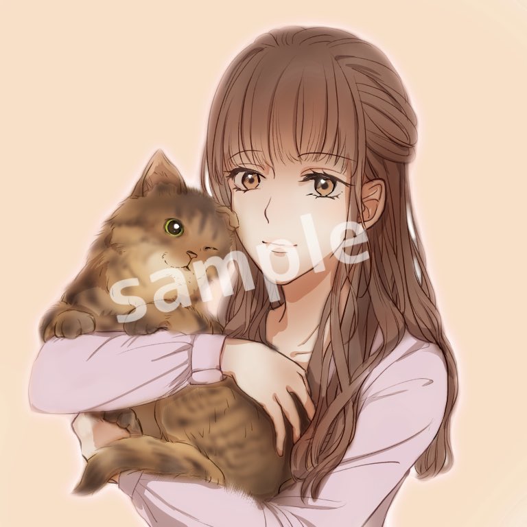鳴上月 ご依頼で描かせて頂いた 猫ちゃんを抱いている女の子です 01 猫 女の子 アイコン イラスト Ibispaint
