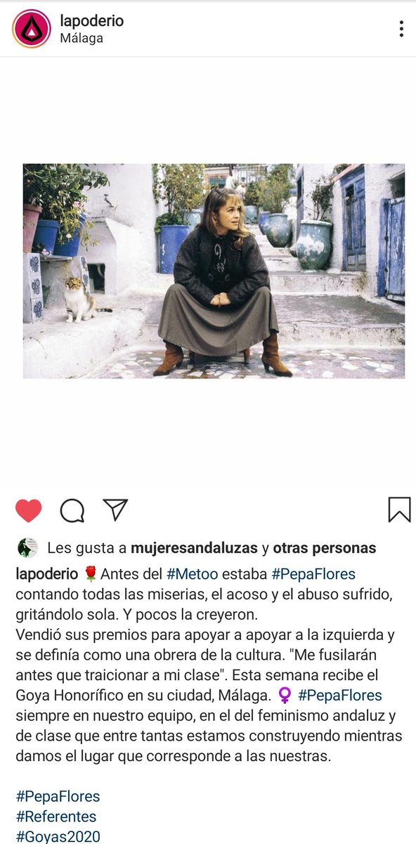 Preçioça referençia a Pepa Flores por parte de <a href="/lapoderiofem/">La Poderío</a>. No nô orbidemô que nuêttrô referentê êttán mâh çerca de lo que creemô y yegaron incluço antê de lô mobimientô "mainstreams".

#FeminîmmoAndalûh 💚💜
#FeminismosAndaluz
#PepaFlores
#Goya2020