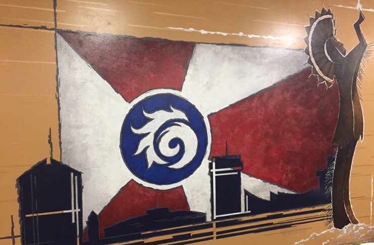 WichitaFlag's tweet photo. Found an interior flag-themed mural at @WaterWalkHotel. #muralmonday #ilovewichita #wichitaflag #keeperoftheplains https://t.co/DH2INrXGeU