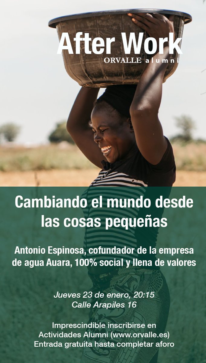 orvalle_alumni's tweet photo. 💧 ¡Esta semana tenemos la suerte de recibir en el #AfterWorkAlumni a uno de los fundadores de la empresa que cambia el mundo con su agua, @AUARA_H2O !
📌 ¡Te esperamos el jueves a las 20:15! ¡No faltes! https://t.co/QDQnWBjupB https://t.co/mMLe904MVR