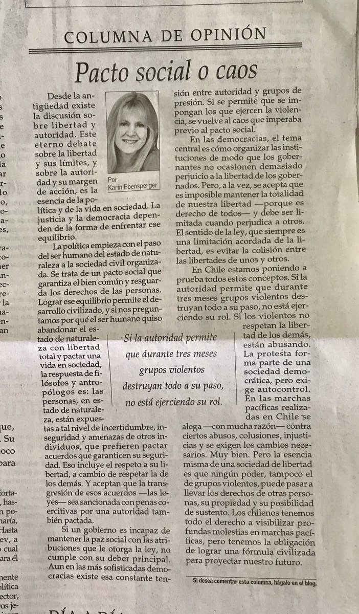 kebensperger's tweet photo. Comparto mi columna: La protesta forma parte de una sociedad democrática, pero no puede pasar a llevar los derechos de otras personas... https://t.co/zvMKSLJUqz