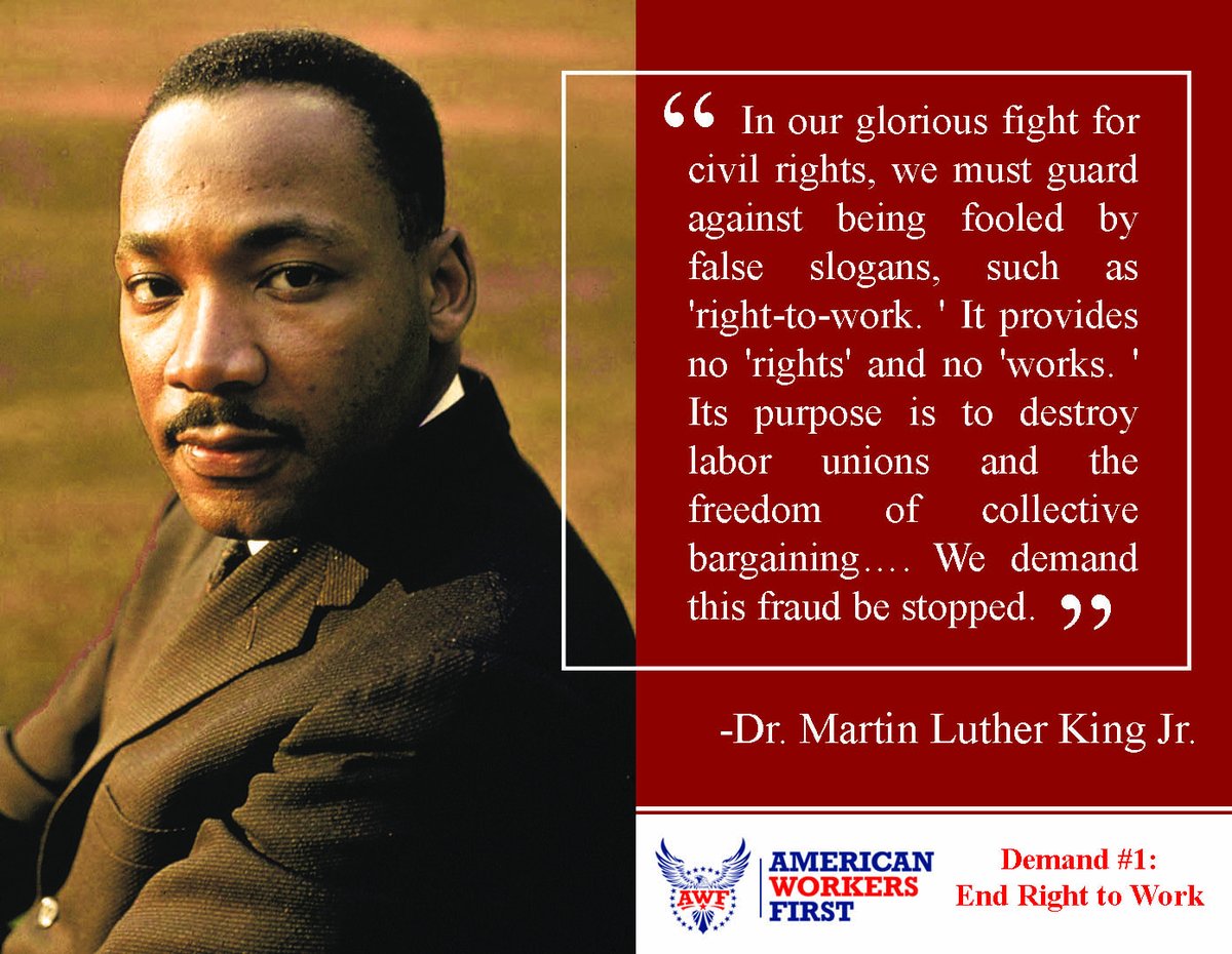USAWorkersFirst's tweet photo. In the halls of history the labor and civil rights movements stand hand in hand with a unified grasp. Labor rights are human rights.

#MLKDay2020 #EndRightToWork #1u https://t.co/EDm5J25C2k