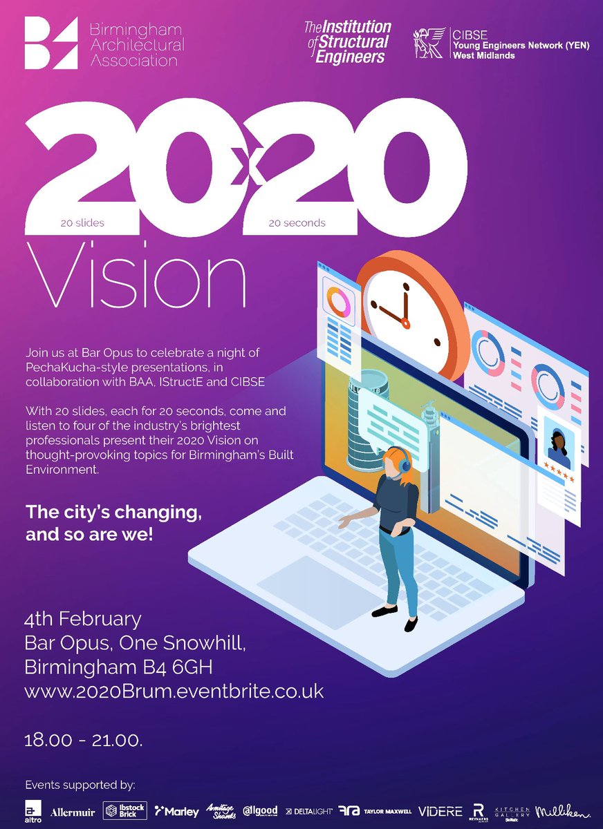 BlueKiteTrainer's tweet image. RT Birm_Arch: 2020 Vision

Hosted by #BrumArchitecture, CIBSEWM and IStructEMidland.

With 20 slides, each for 20 seconds, come and listen to four of the industry’s brightest professionals present their 2020 Vision on Birmingham’s Built Environment.

Sig…