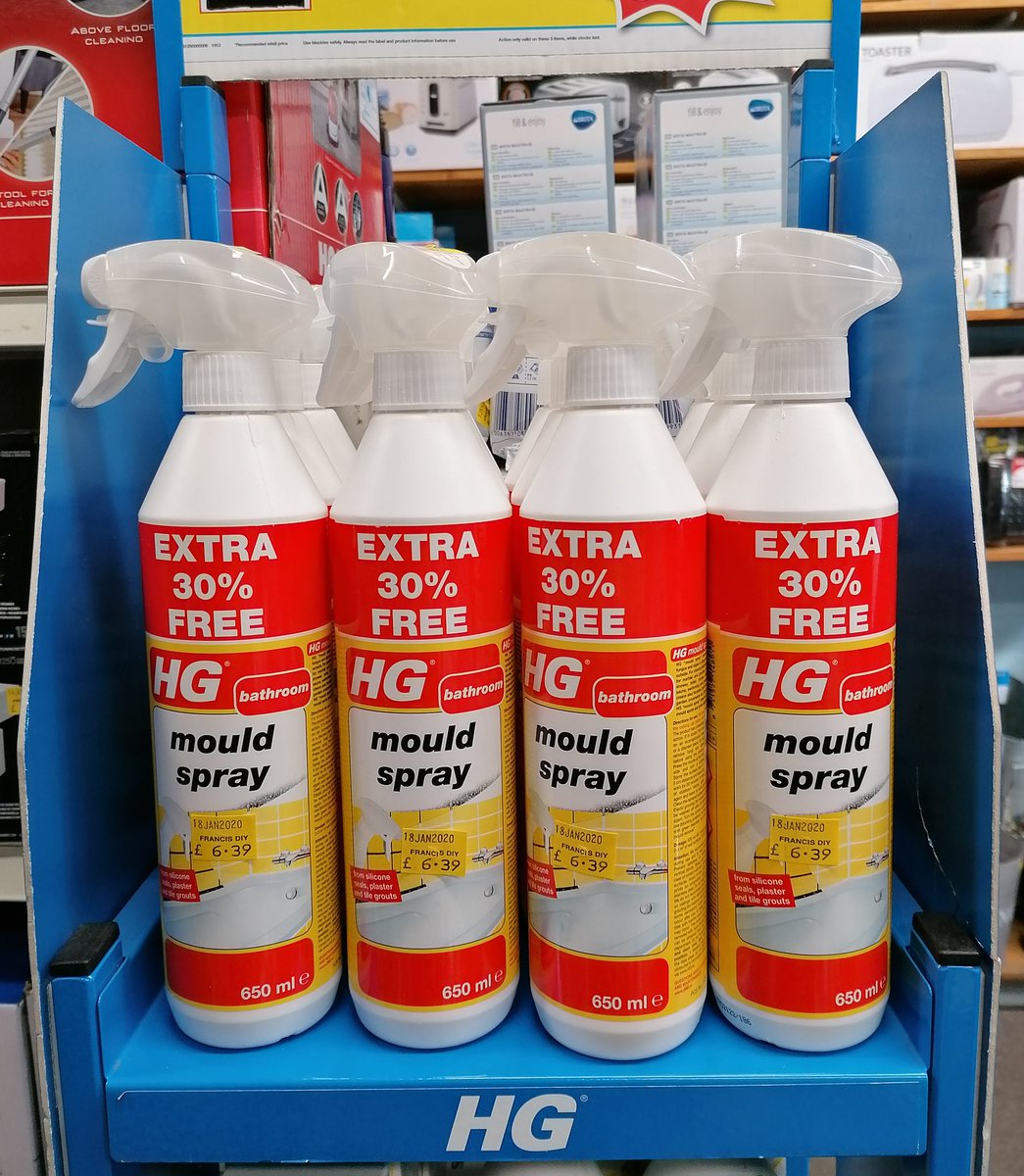 HG Mould spray is back on promotion!! 30% Extra FREE while stocks last.

"HG mould spray immediately and effortlessly eliminates all moulds, making filthy black stains disappear. Suitable for tiles, silicon seals, plaster, etc."