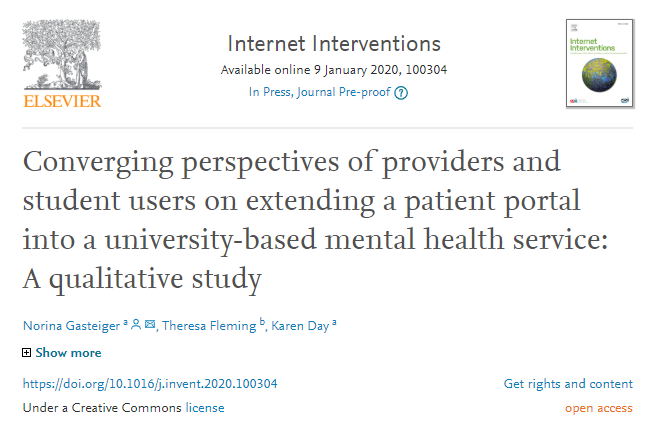 iInterventions's tweet photo. Converging perspectives of providers and student users on extending a patient portal into a university-based mental health service: A qualitative study https://t.co/KURFjPQHUb @MadameOrrocks #mentalhealth #internetinterventions #openacess https://t.co/tDZMdHaSTw