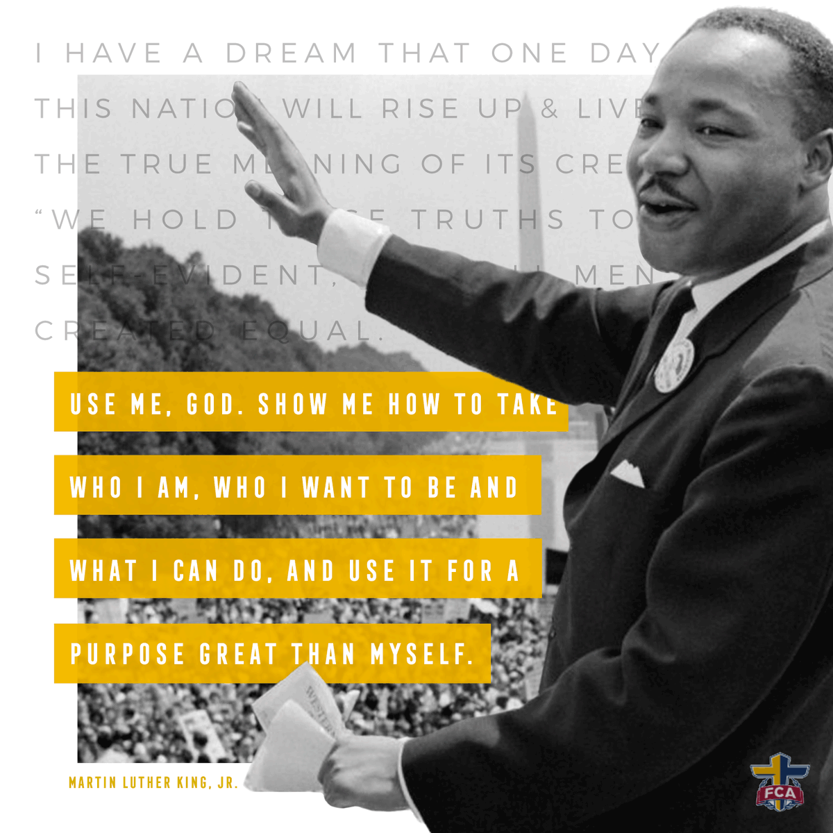 northeastfca's tweet photo. “Use me, God. Show me how to take who I am, who I want to be, and what I can do, and use it for a purpose greater than myself.” 
.
- Martin Luther King, Jr. https://t.co/H73hYjW2qx