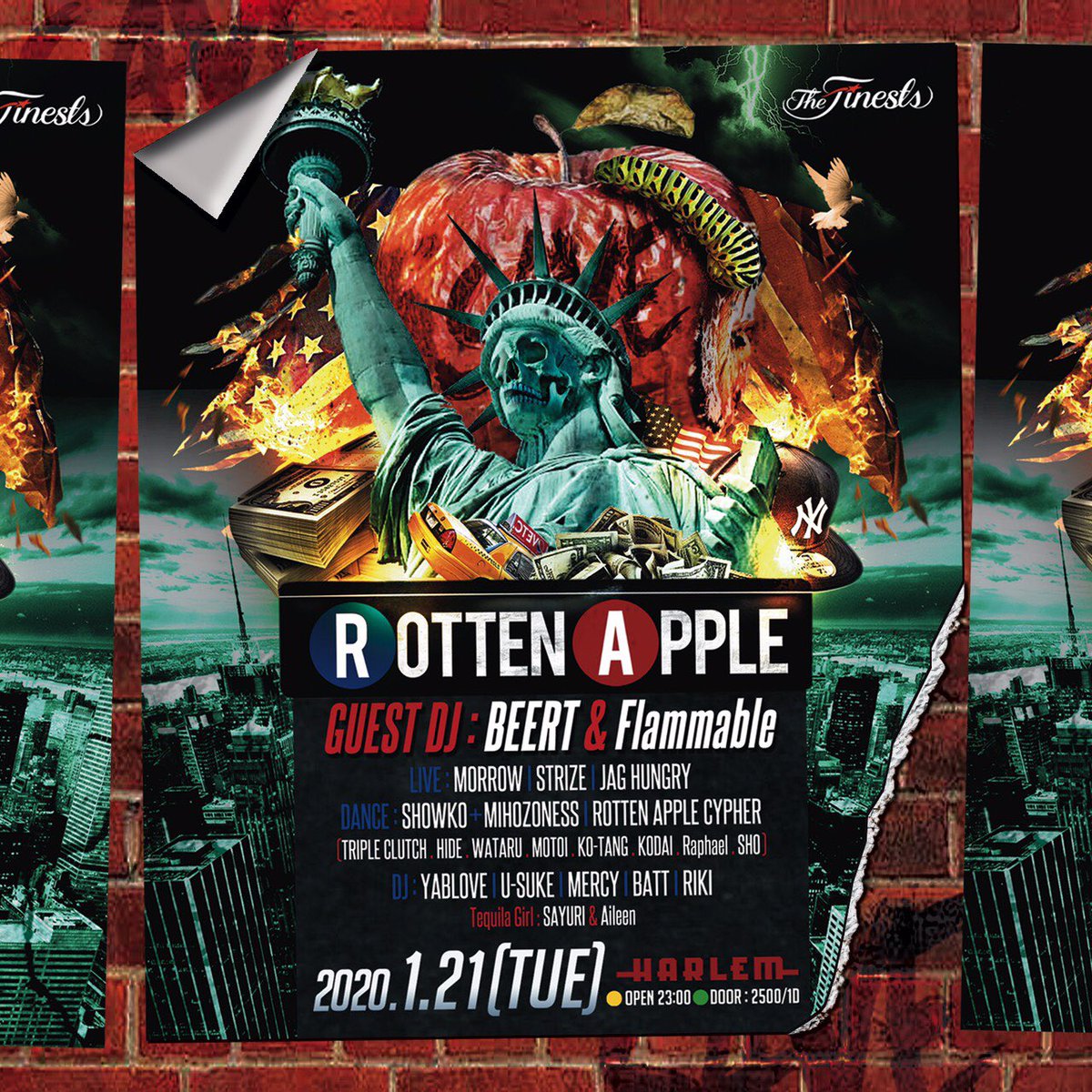 dancing84's tweet photo. 明日ハーレムにて🔥🔥お待ちしてます🗽🍎🐛1/21(TUE)
“ROTTEN APPLE” 
GUEST DJ: BEERT &amp; Flammable
DJ: YABLOVE, U-SUKE, MERCY, BATT, RIKI
DANCE: SHOWKO + MIHOZONESS, ROTTEN APPLE CYPHER(TRIPLE CLUTCH,HIDE,WATARU,MOTOI,KO-TANG,KODAI,Raphael,SHO)
LIVE: MORROW, STRIZE, JAG HUNGRY https://t.co/AdePdCJSAI