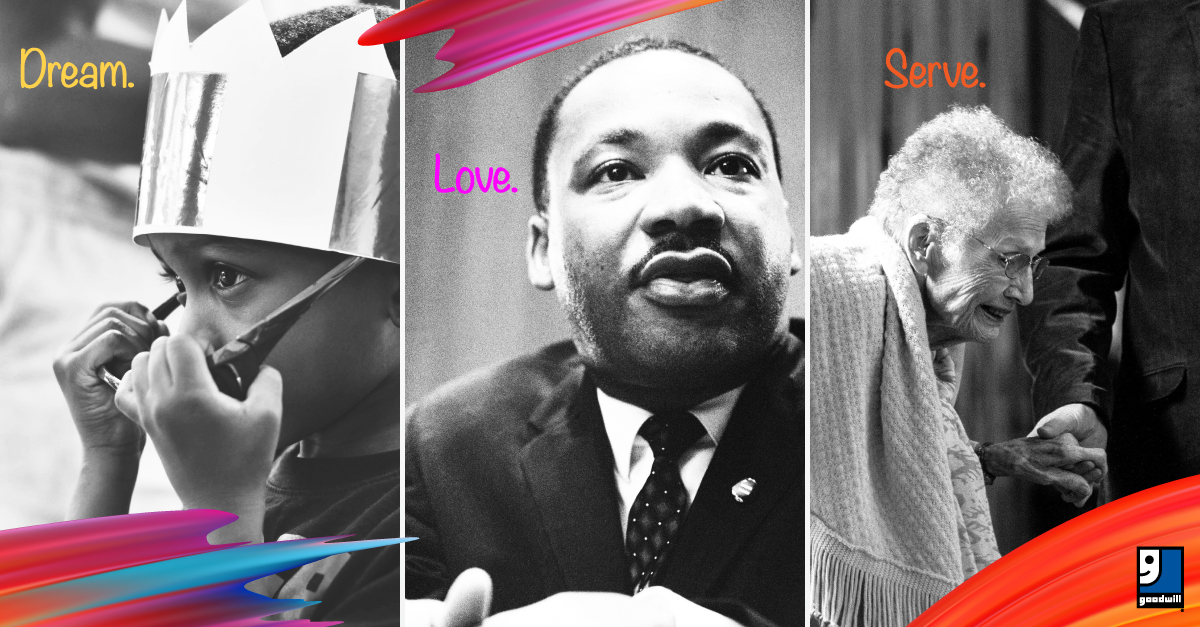 GoodwillSFL's tweet photo. Dream. Love. Serve. At #GoodwillSFL, we not only remember the words of Martin Luther King Jr., but we live them daily. Through job training, employment and job placement we are able to serve and extend a helping a hand to those who need it. #MLKDay #MLKDay2020 #MondayMotivation https://t.co/fBzafgv6pj