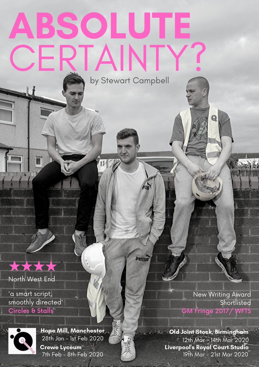 qweerdog's tweet photo. As well as opening at Hope Mill Mcr, next wk, we're also at Crewe Lyceum the wk after!
#AbsoluteCertainty? A rough & raucous coming-of-age story, where brotherhood & friendships are put to the test!
@CreweLyceum Fri7th & Sat8th
https://t.co/5pM0B1E7w8 #InCrewe #Crewe #Nantwich https://t.co/xXd0xEABia