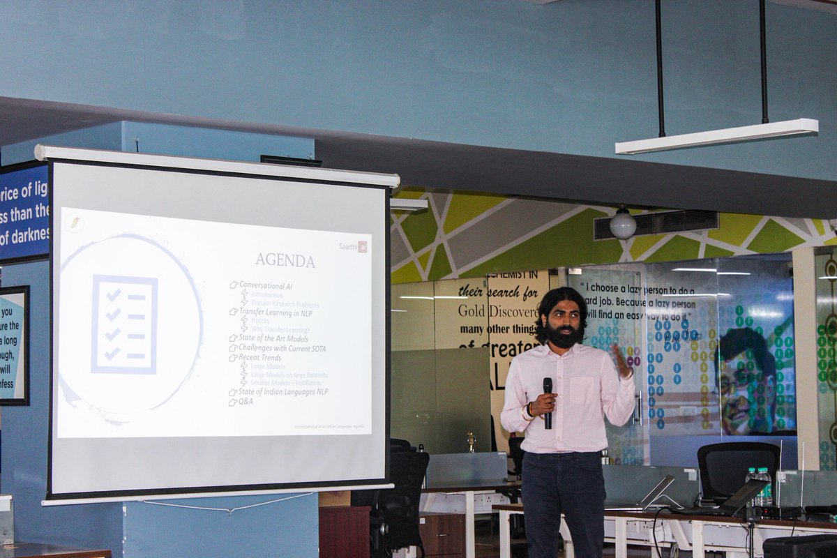 PydataPune's tweet photo. Talk by @AhamVishwanath, CEO @saarthi_ai on "Recent Trends in Indian Languages - Conversational AI Landscape" at @Innoplexus @PyData @Pune @NumFOCUS #MachineLearning #DataScience #ConversationalAI #IndianLanguages #Saarthi #pydatapune #pydatameetup #pydatapunemeetup https://t.co/QpGOlZhsn1