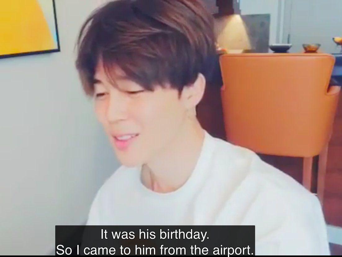 13. JK's 2019 BirthdayWhen Jikook nation was in a time of despair, a tweet saved us all. Jimin came back from the other side of the world for JK's birthday because he means so much to him. He shared the moment with us and he even mentioned it in vlive. Total boyfriend culture.