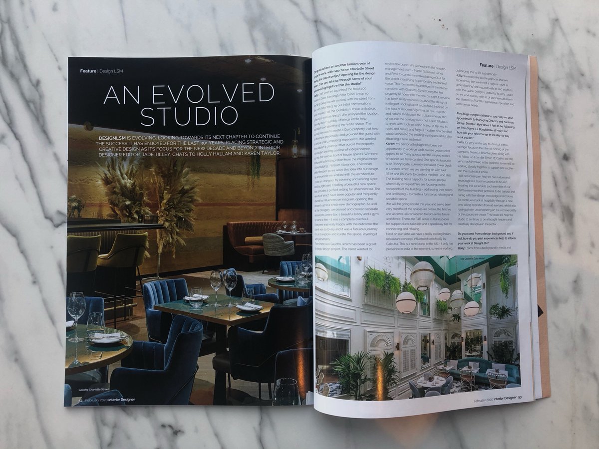 DLSMStudio_'s tweet photo. In The Press: Our MD, Holly Hallam and Design Director, Karen Taylor chat to @IDTmagazine about our focus as a design studio for the new decade and beyond! #designedbydlsm #inthepress #futurefocus #hospitalitydesigners https://t.co/z36LL2UStQ