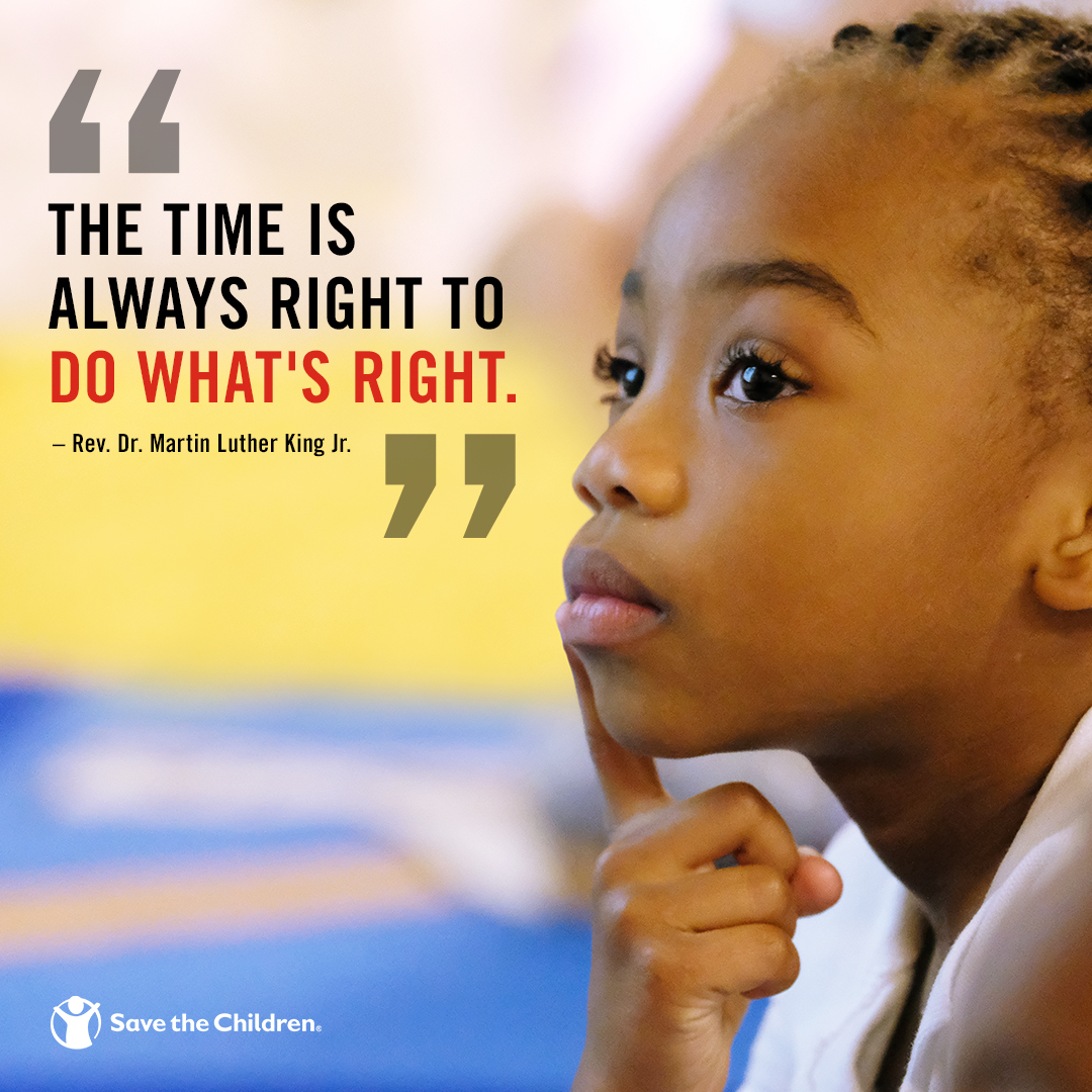 SavetheChildren's tweet photo. Today we honor Dr. Martin Luther King Jr’s legacy and celebrate his efforts to demand the best of humanity, stand up for rights of marginalized communities, and for reminding us that the time is always right to what’s right. #MLKDay https://t.co/NsAj5oW5ow