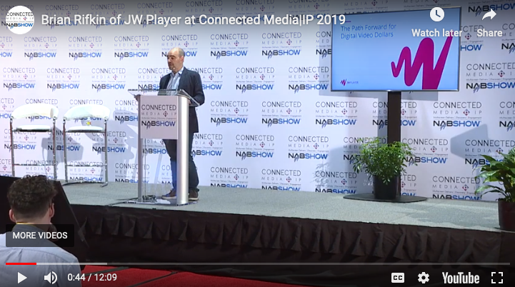 CMIPShow's tweet photo. Brian Rifkin of @jwplayer at Connected Media IP 2019 - The Path Forward for Digital Video Dollars @NABShow #NABShow #CMIP2019 #JWPlayer https://t.co/iEG7ZQZ6qe https://t.co/EizWRML1Mx