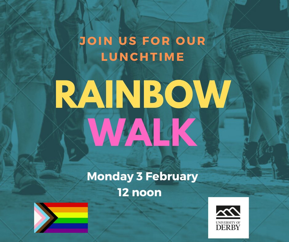 TeamDerby's tweet photo. SAVE THE DATE! We are celebrating the start of LGBT+ History month with a Rainbow Walk in Markeaton Park at midday on Monday 3 February. @LgbtDerbyuni
@EDIWDerbyuni #middaymile https://t.co/g3sdSvaPTM