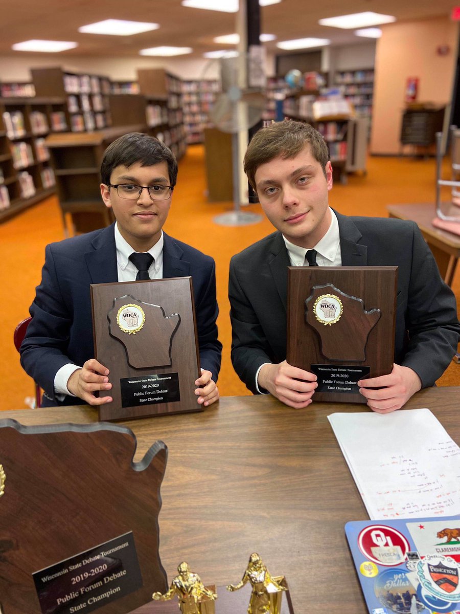 BEHSDebate's tweet photo. Congratulations to our State PF champions, Vivek Srivastava and Bera Demirbilek. They won on a 5-0 unanimous ballot. And they also won the top 2 spots in speaker points. Great job. πͺππ #pfdebate @BEHS_SDE https://t.co/AjG7HvjBIA