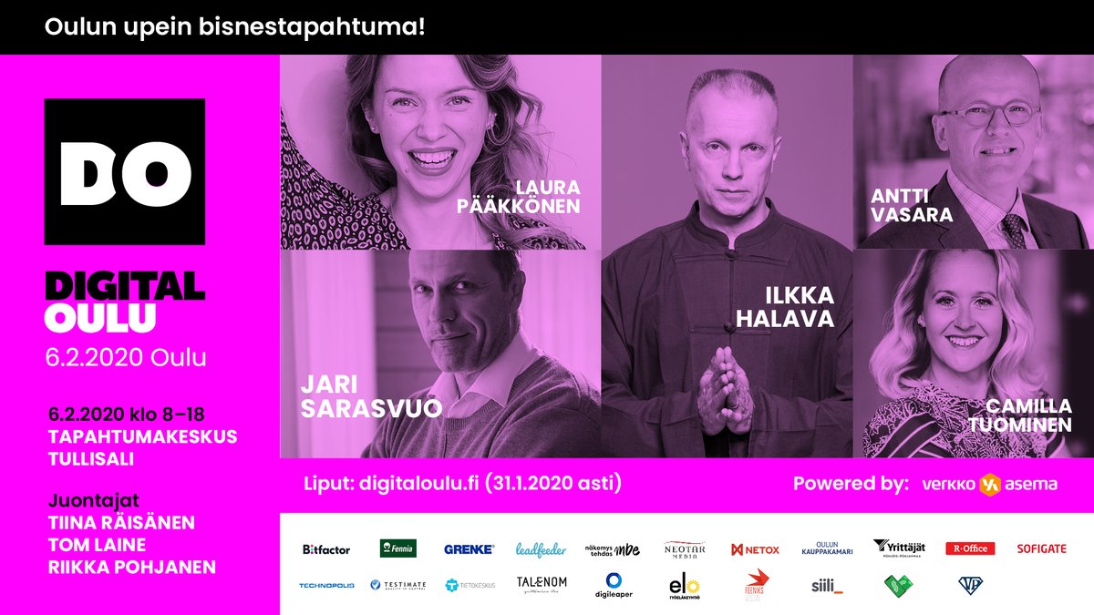 Digital Oulu 2020 käynnistyy torstaina 6.2.
Netox Oy:n Kyberturvajohtaja Markku Korkiakoski puhuu tapahtumassa klo 11.30 aiheella: Digitaalisen luottamuksen tulevaisuus. Tule tapaamaan meitä ja kuuntelemaan mielenkiintoisia aiheita! #creatingtrust #netox #digitaloulu #do2020