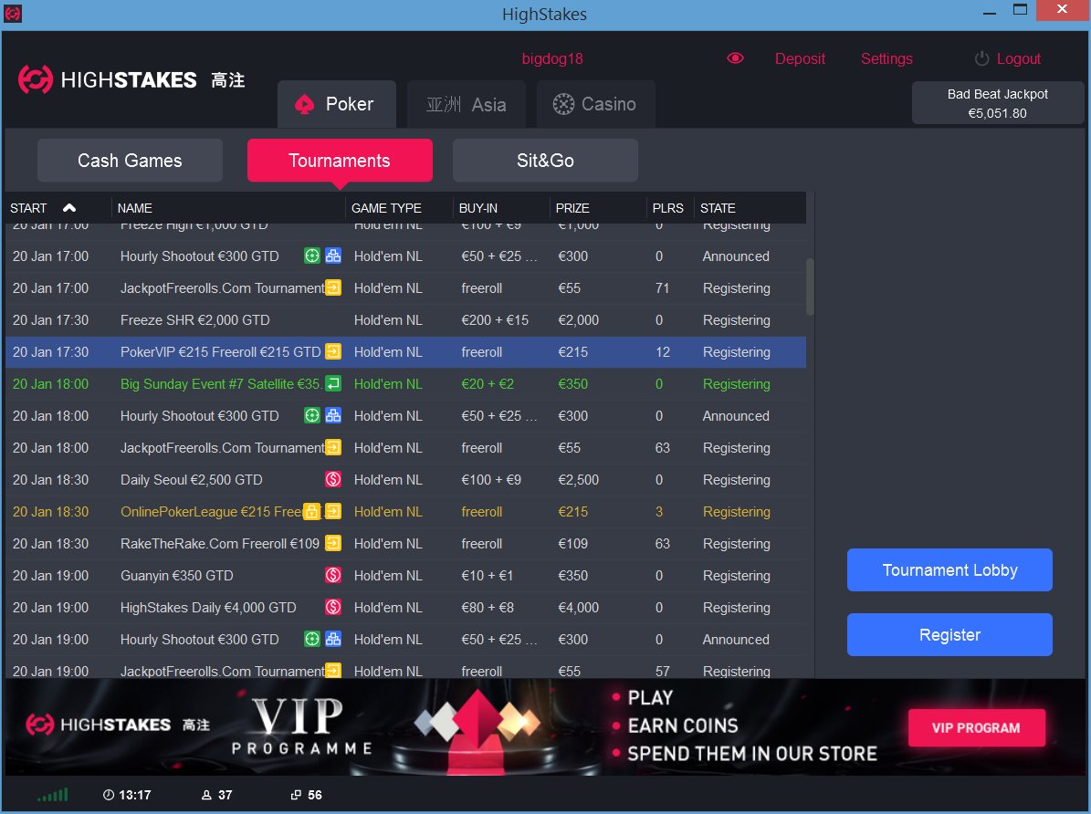 PokerVIP's tweet photo. Daily freerolls until Feb 1st over on @highstakes
€215 tickets up for grabs. Password: VIP123

Get €10 free with no deposit. Quote VIP via live support. 
Sign up here: https://t.co/asPYUR8pq7 https://t.co/1Uin6032ii