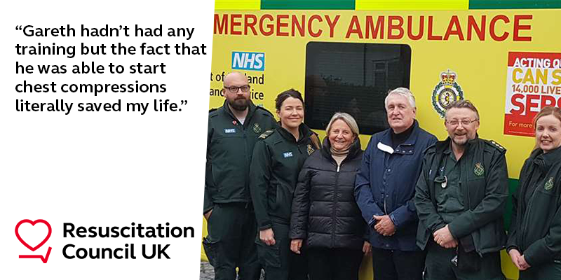 ResusCouncilUK's tweet photo. If you witness a cardiac arrest, don't panic - just act. Follow in Gareth's foosteps: when his wife Christina collapsed, he acted quickly and performed CPR, saving her life. https://t.co/xWM2HFBC7G https://t.co/xEeVhPuUXf