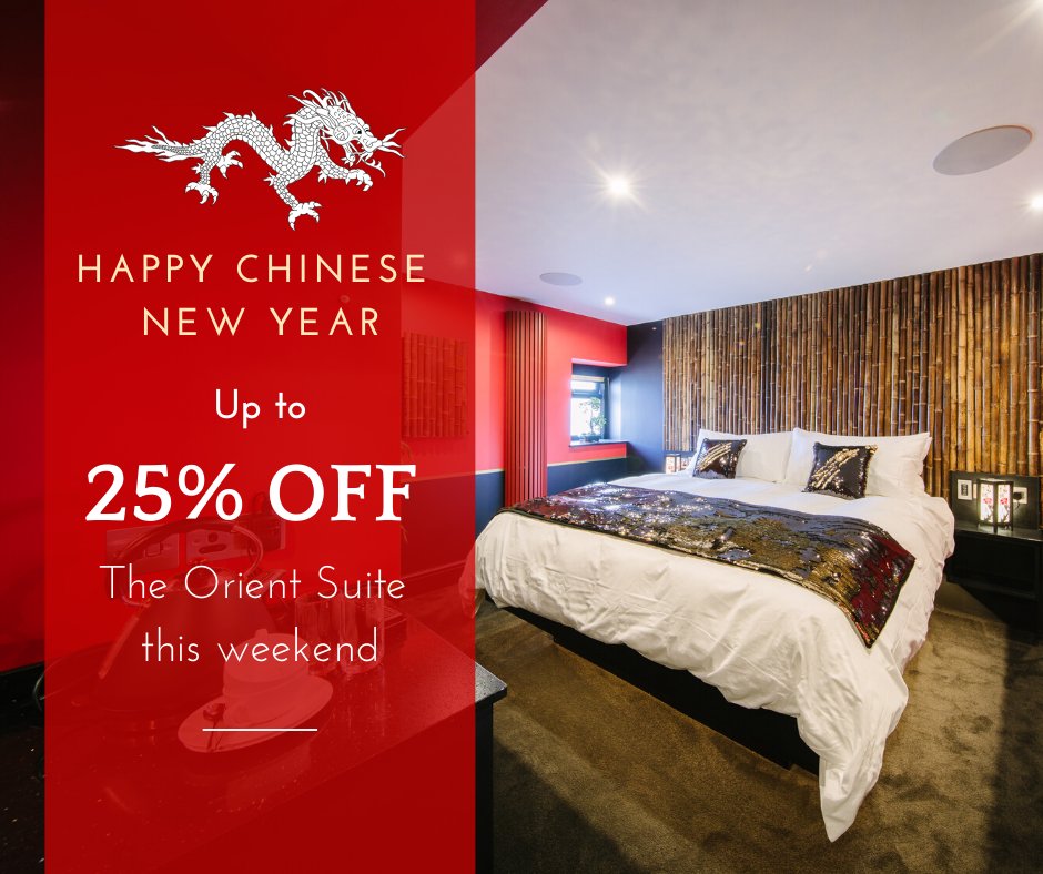 AbsoluxeSuites's tweet photo. HAPPY CHINESE NEW YEAR

To celebrate the New Year we are offering
Up to 25%OFF The Orient Suite this weekend
For a rate of £200 this Friday, Saturday or Sunday
suite only
With super kingsize bed &amp; private #HotTub

https://t.co/IWlerVEd5C
#kirkbylonsdale #luxuryhotel #cumbria https://t.co/7wdv2mHLas