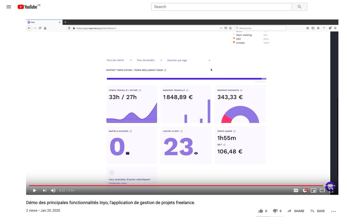 On a regroupé les principales fonctionnalités de <a href="/getInyo_FR/">Inyo</a> dans cette démo : youtu.be/hl6X8-7ktro — de la création auto d'un devis, jusqu'aux relances diverses et variées pour que vos clients vous donne enfin ce que vous leur demandez, on vous explique tout ici ! #freelance