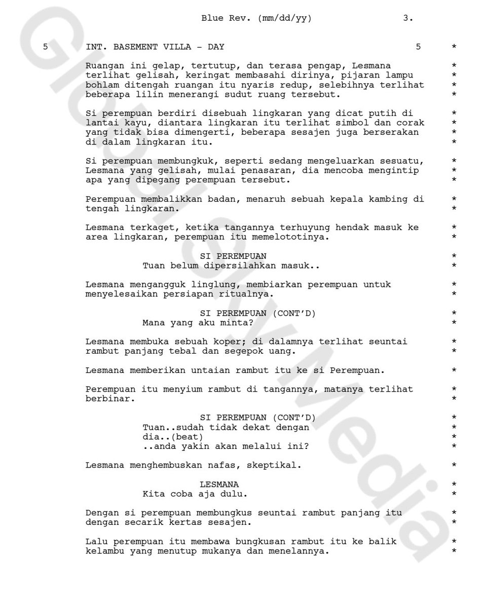 Sebagai penulis yang masih terus belajar (sampe mati) gue mau share contoh penulisan gue.

Film: scene opening Sebelum Iblis Menjemput.

Lesmana meets the woman.