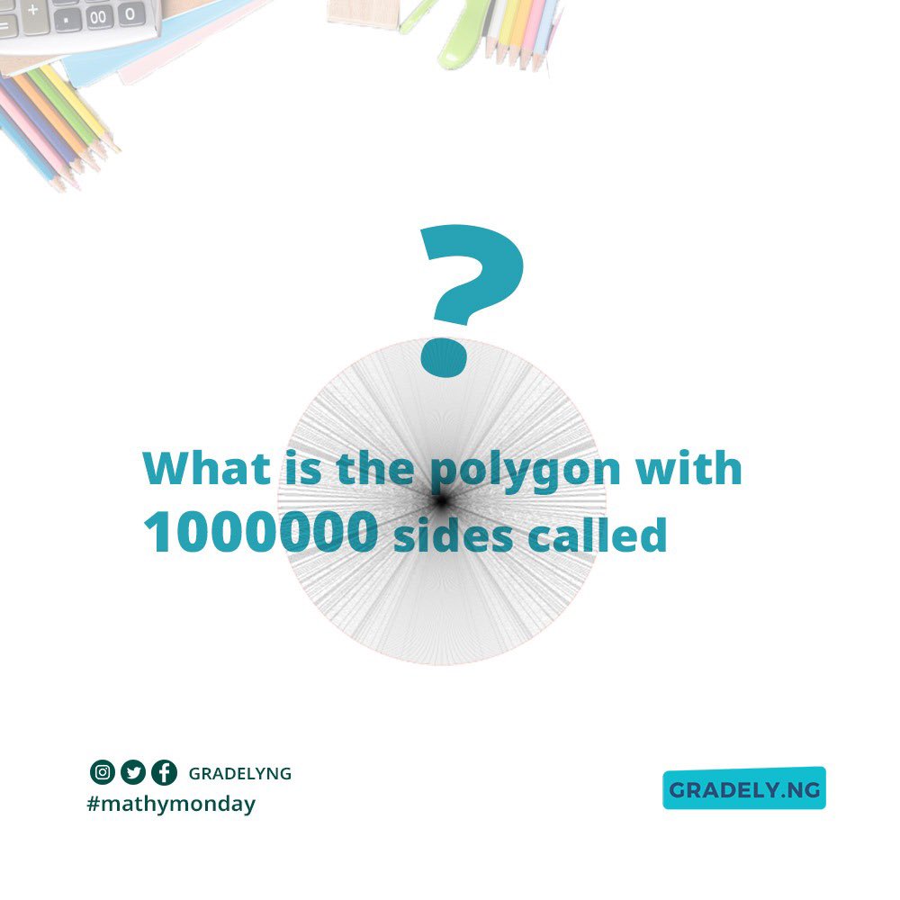 gradelyco_'s tweet photo. It’s another edition #MathyMonday at #Gradely and this time we want to test your knowledge of polygons ! 😁
What’s a polygon with 1,000,000 sides called ? Drop your answers in the comment section below
#LearnwithGradely
#PersonalizedLearning https://t.co/GlRDDPwm8l