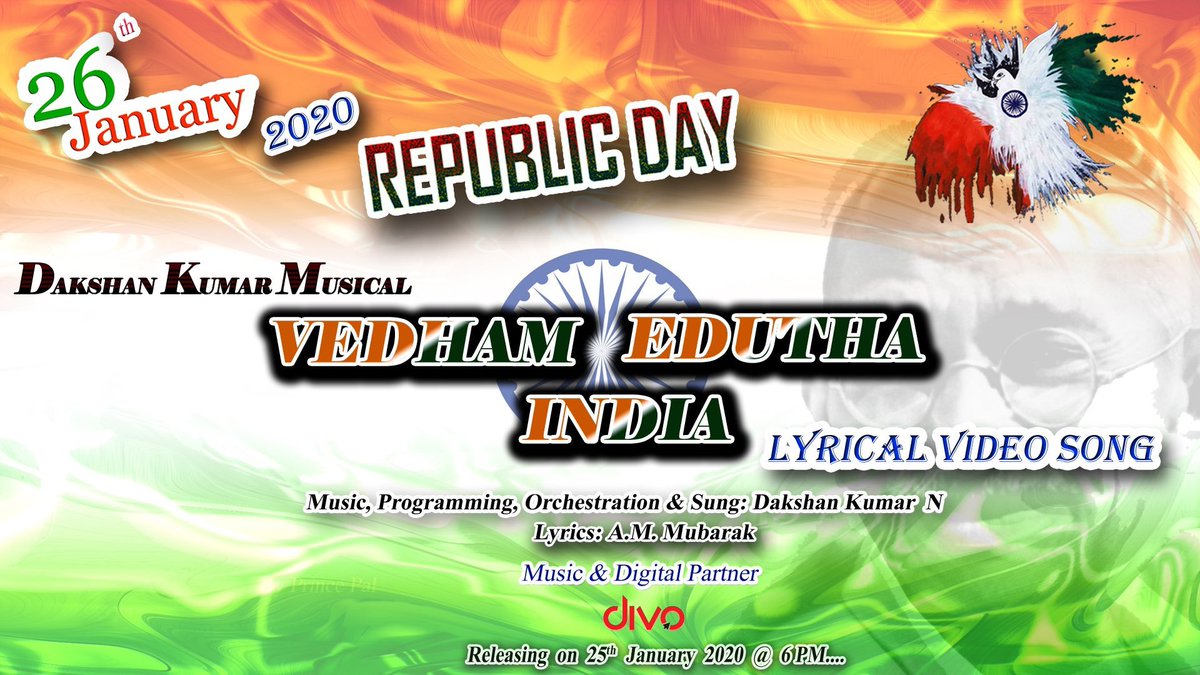 divomovies's tweet photo. #VedhamEduthaIndia Independent Single will be releasing on Jan 25th; celebrating the Republic Day, 2020.

A #DakshanKumar Musical 🎵 https://t.co/xpHLeCDr7l